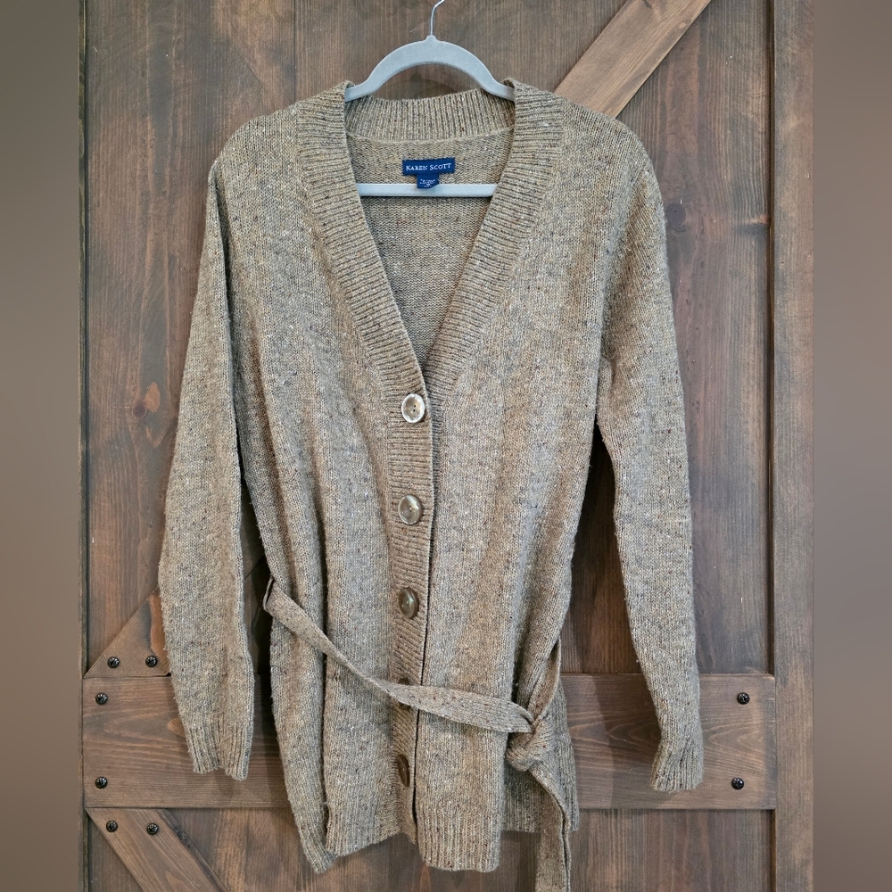 Karen Scott Cozy Knit Cardigan w/belt Size M